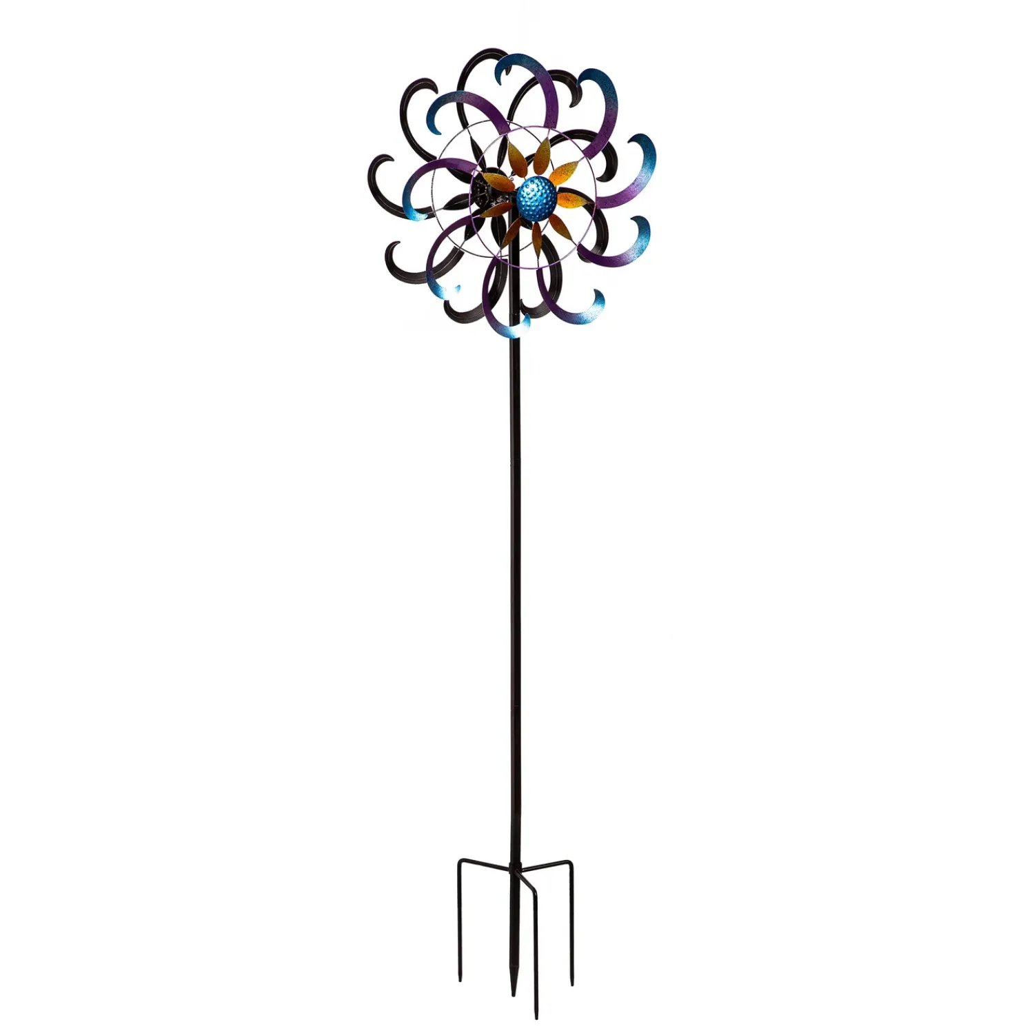 Plow & Hearth Wind Spinners>Metal Wind Spinner, Blue & Purple Floral, 75"H