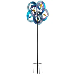 Plow & Hearth Wind Spinners>Metal Wind Spinner, Blue Patterned, 75"H