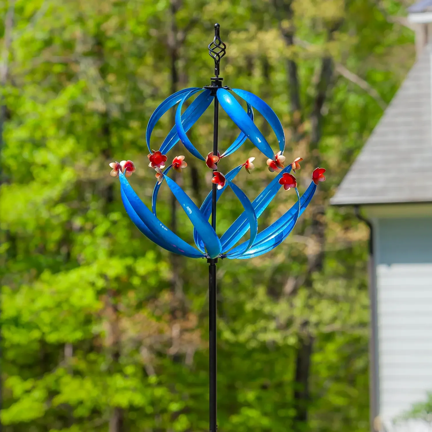 Plow & Hearth Wind Spinners>Metal Wind Spinner, Cool Spiral With Copper Flowers, 85"H