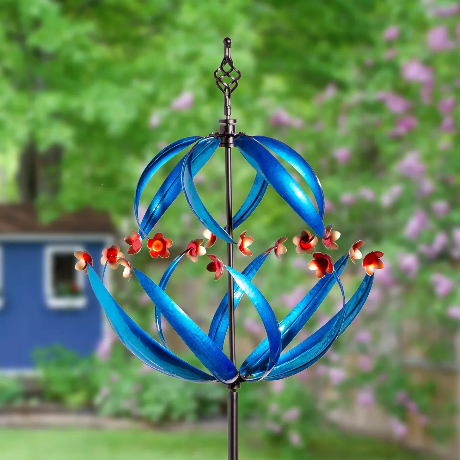 Plow & Hearth Wind Spinners>Metal Wind Spinner, Cool Spiral With Copper Flowers, 85"H