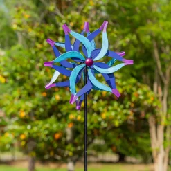 Plow & Hearth Wind Spinners>Metal Wind Spinner, Divided Blue Flower,75"H