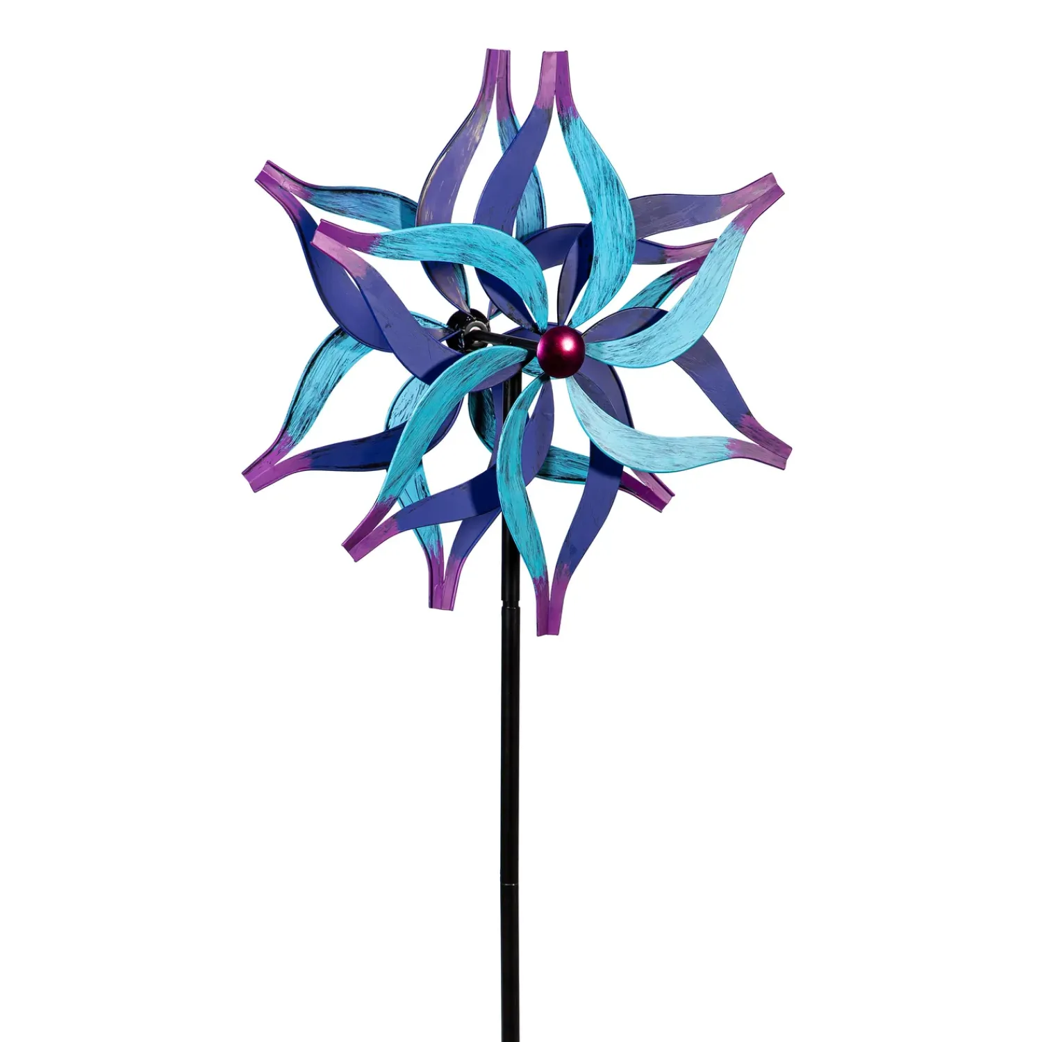 Plow & Hearth Wind Spinners>Metal Wind Spinner, Divided Blue Flower,75"H