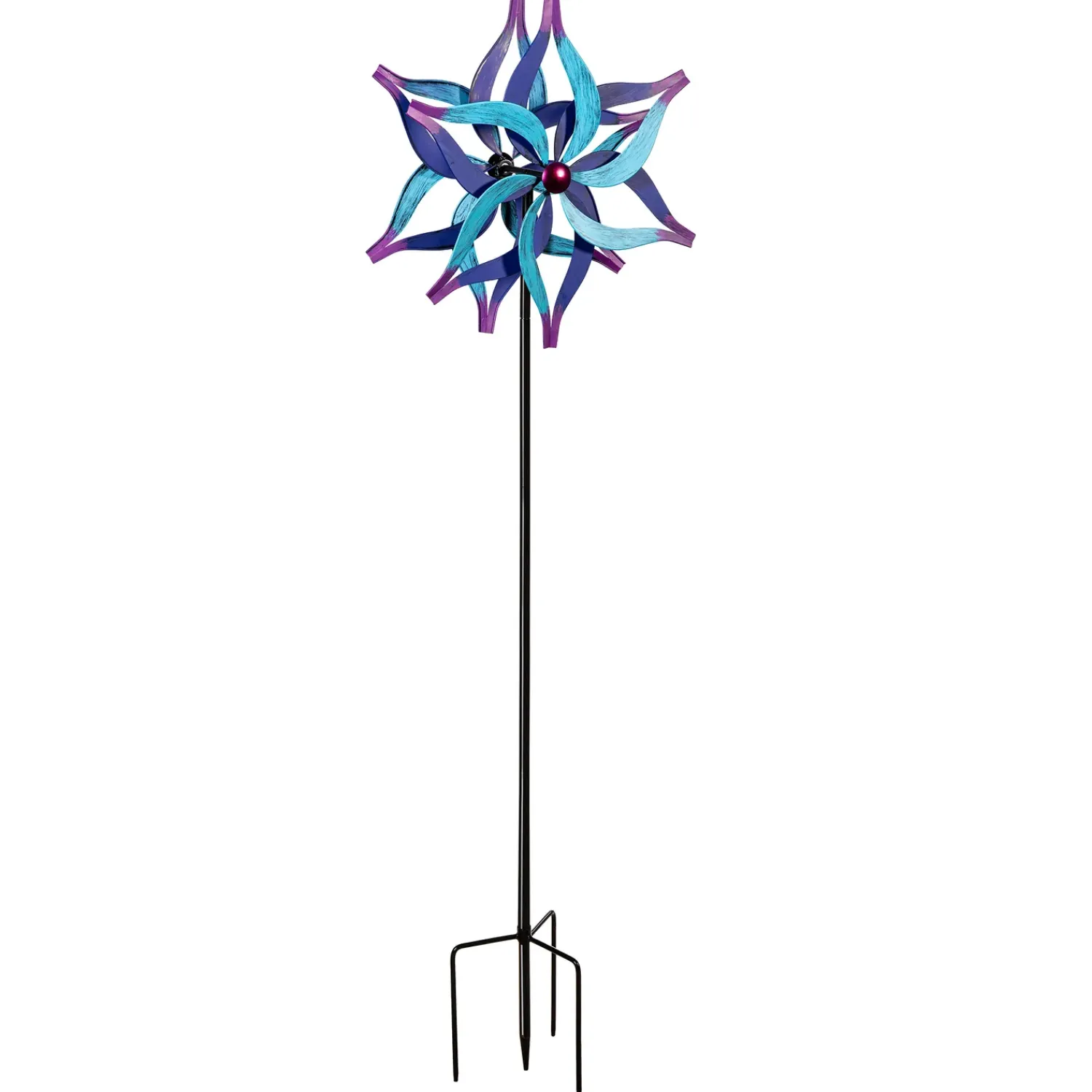 Plow & Hearth Wind Spinners>Metal Wind Spinner, Divided Blue Flower,75"H