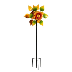 Plow & Hearth Wind Spinners>Metal Wind Spinner, Red & Yellow Flower With Leaves, 70"H
