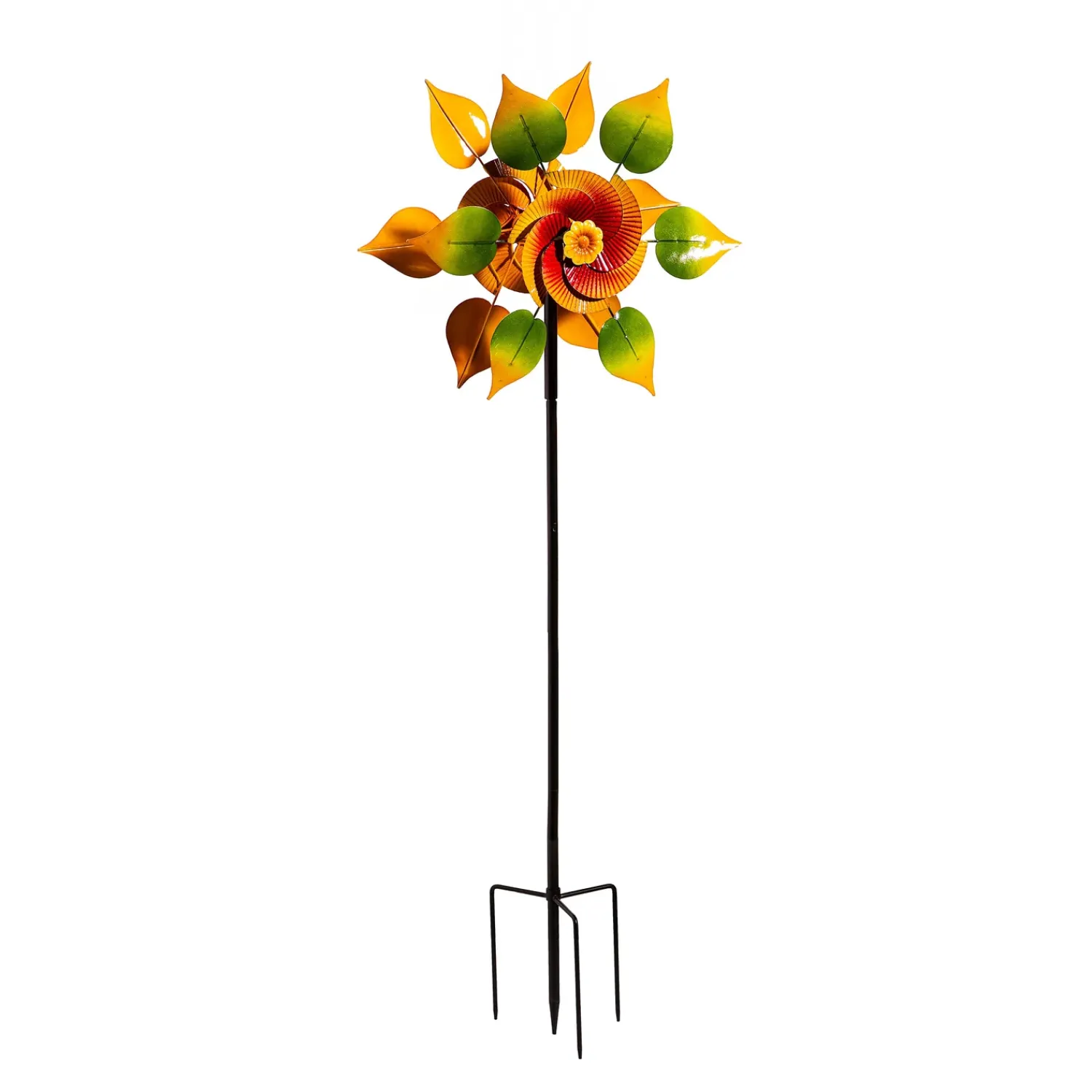 Plow & Hearth Wind Spinners>Metal Wind Spinner, Red & Yellow Flower With Leaves, 70"H