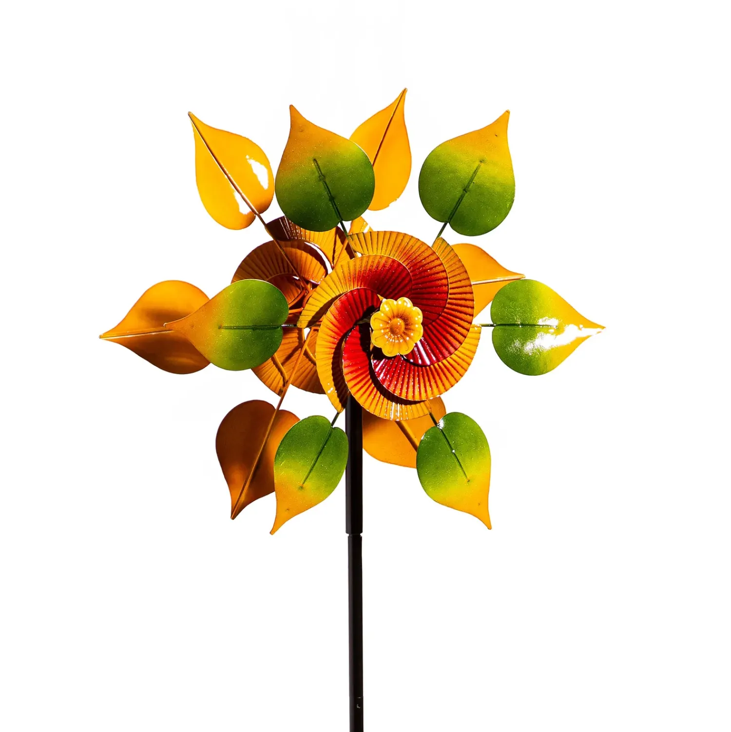 Plow & Hearth Wind Spinners>Metal Wind Spinner, Red & Yellow Flower With Leaves, 70"H