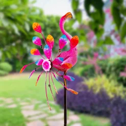 Plow & Hearth Wind Spinners>Metal Wind Spinner, Spinning Flamingo, 63"H