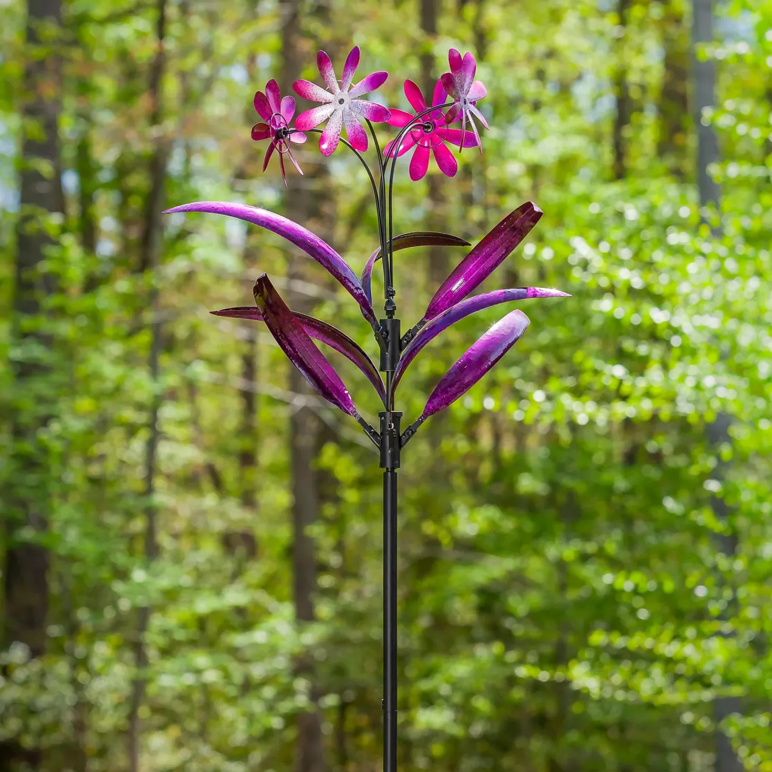 Plow & Hearth Wind Spinners>Metal Wind Spinner Spiral Spinning Flowers, 88"H