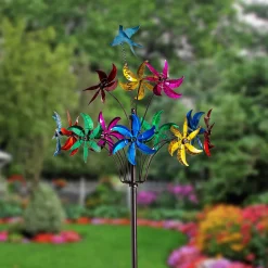 Plow & Hearth Wind Spinners>Metal Wind Spinner, Twirling Colorful Flowers, 91"H