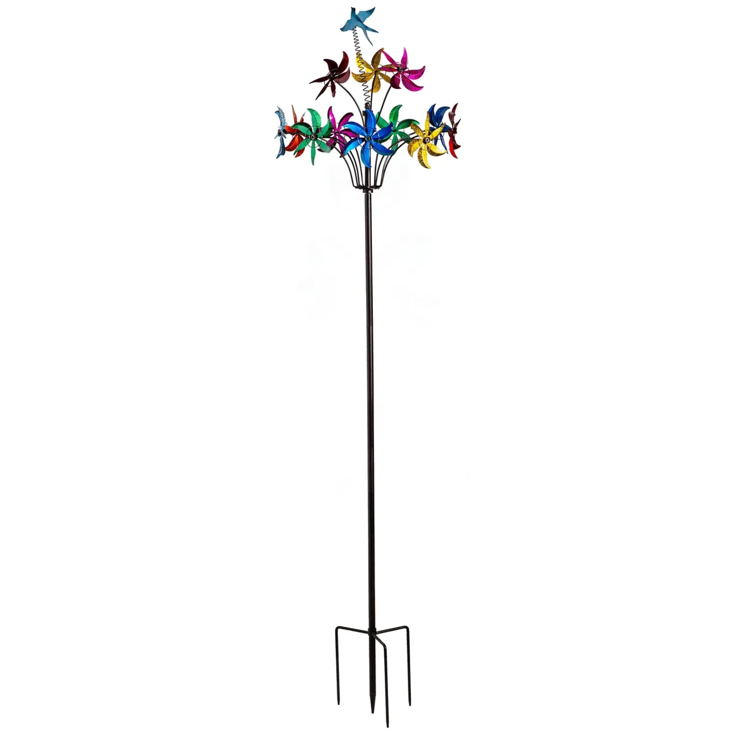 Plow & Hearth Wind Spinners>Metal Wind Spinner, Twirling Colorful Flowers, 91"H