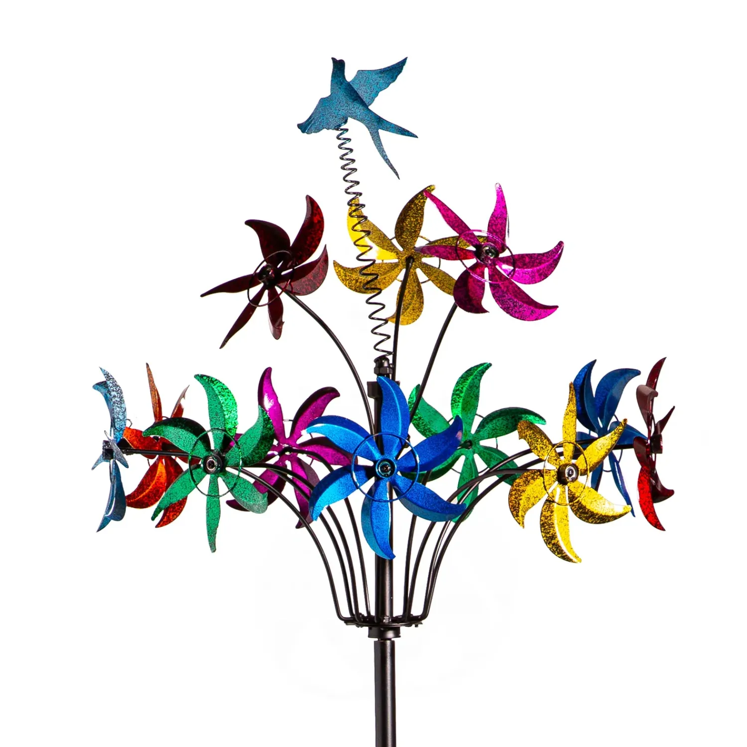 Plow & Hearth Wind Spinners>Metal Wind Spinner, Twirling Colorful Flowers, 91"H