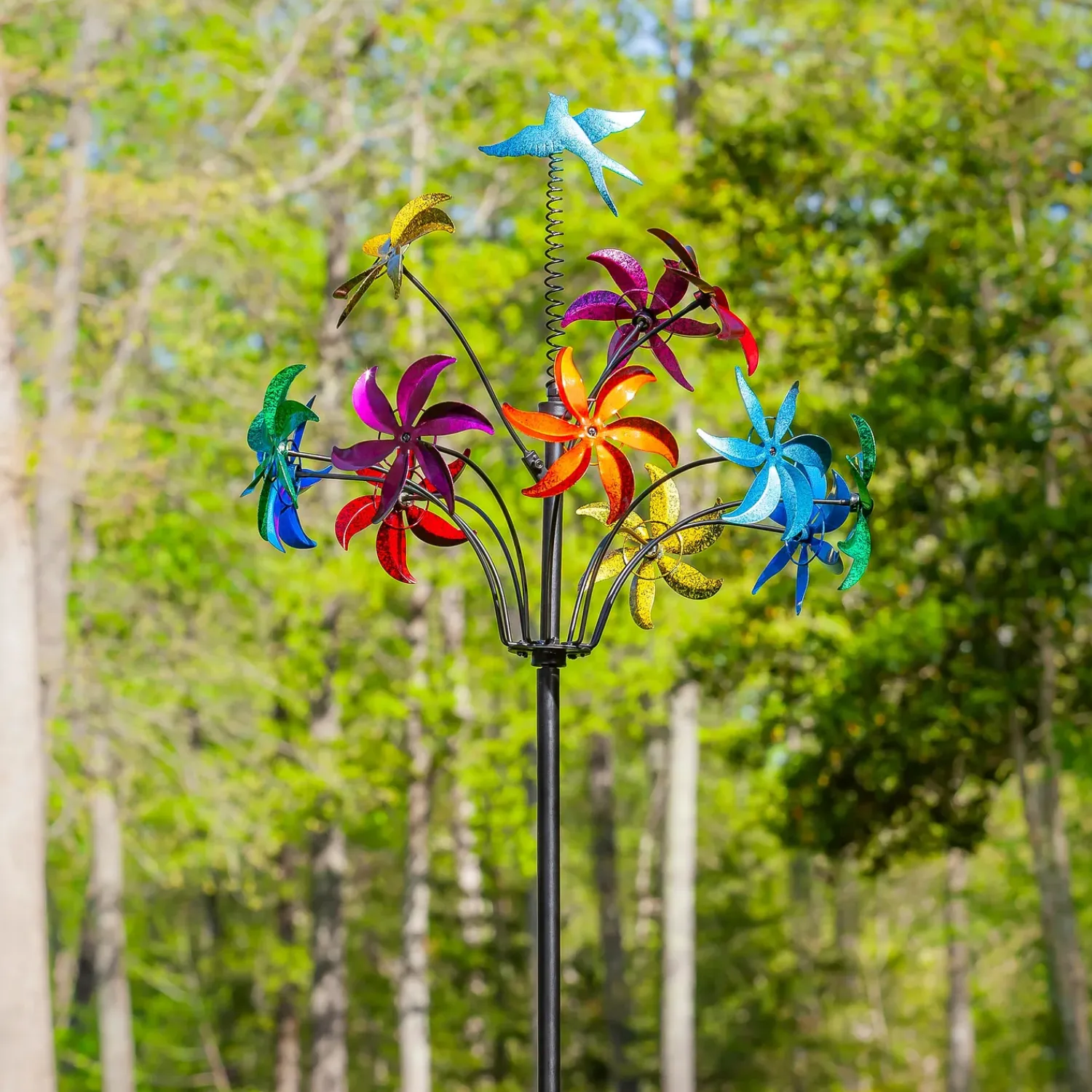 Plow & Hearth Wind Spinners>Metal Wind Spinner, Twirling Colorful Flowers, 91"H