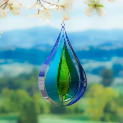 Plow & Hearth Wind Spinners>Metal Wind Twirler, Blue & Green Teardrop, 16"H