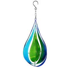 Plow & Hearth Wind Spinners>Metal Wind Twirler, Blue & Green Teardrop, 16"H