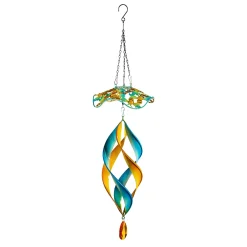 Plow & Hearth Wind Chimes & Mobiles>Metal Wind Twirler, Floral Blue & Yellow, 31"H