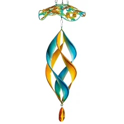 Plow & Hearth Wind Chimes & Mobiles>Metal Wind Twirler, Floral Blue & Yellow, 31"H