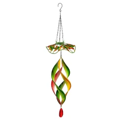 Plow & Hearth Wind Chimes & Mobiles>Metal Wind Twirler, Floral Red & Green, 31"H