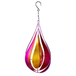 Plow & Hearth Wind Spinners>Metal Wind Twirler, Pink & Yellow Teardrop, 16"H