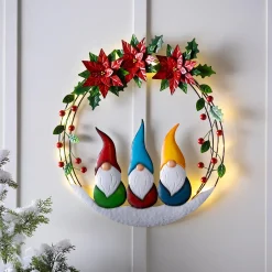 Plow & Hearth Wreaths>Metal Wreath with 3 Gnomes