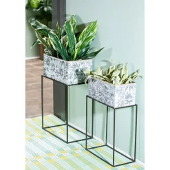 Plow & Hearth Planters & Plant Stands>Metallic Embossed Floral Planters, Set of 2