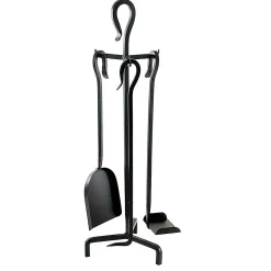 Plow & Hearth Fireplace Tool Sets>Mini 4-Piece Fireplace Tool Set with Hook-Loop Handles Black