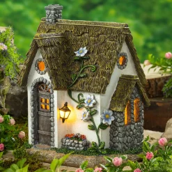 Plow & Hearth Garden Statues|Solar Accents>Miniature Fairy Garden Solar English Stone Cottage