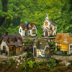 Plow & Hearth Garden Statues|Solar Accents>Miniature Fairy Garden Solar English Stone Cottage