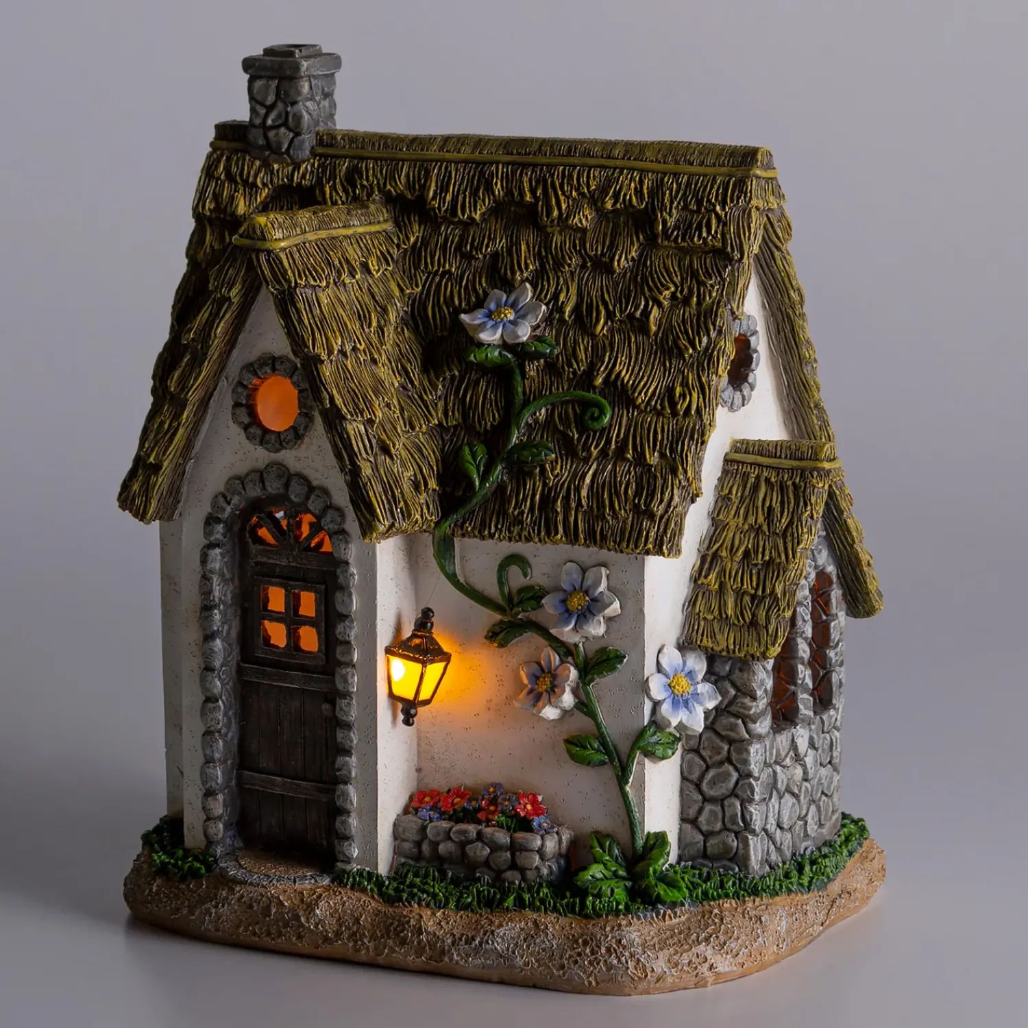 Plow & Hearth Garden Statues|Solar Accents>Miniature Fairy Garden Solar English Stone Cottage