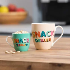 Plow & Hearth Coffee & Tea Cups>Mommy and Me Ceramic Cup Giftset, 17oz. & 7oz., Snack Dealer/Snack Stealer