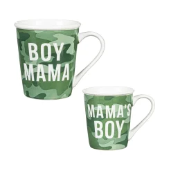 Plow & Hearth Coffee & Tea Cups>Mommy and Me Ceramic Cup Gift Set, 16 oz. and 8 oz., Boy Mama / Mama's Boy