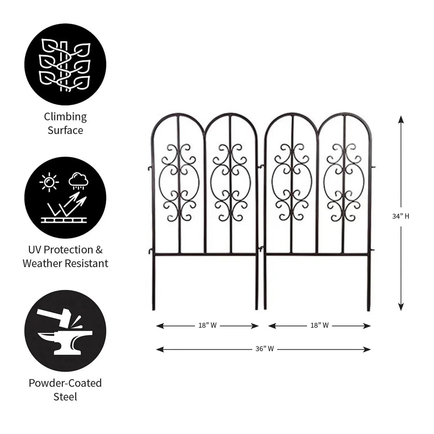 Plow & Hearth Garden Fencing & Edging>Montebello Iron Garden Fencing, Set of 2 Gunmetal