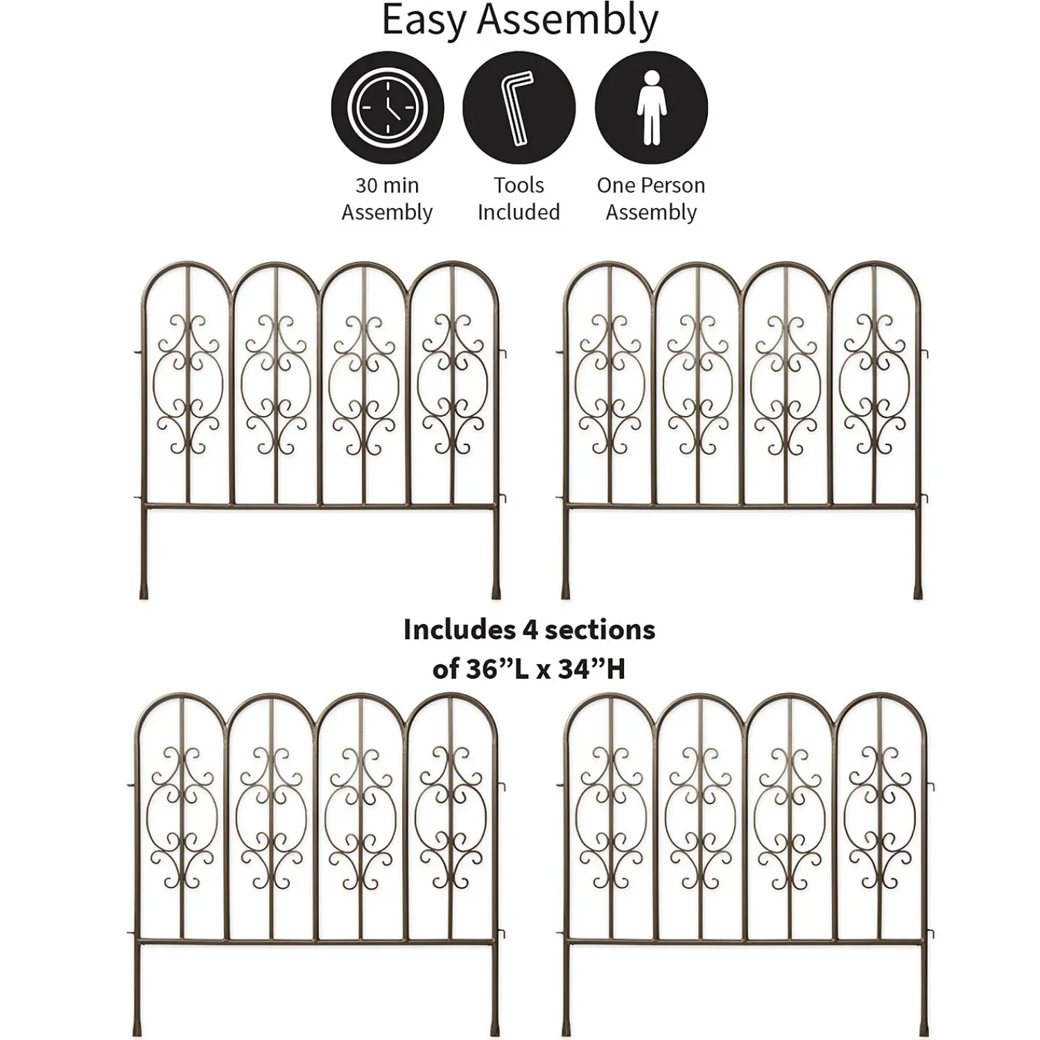 Plow & Hearth Garden Fencing & Edging>Montebello Iron Garden Fencing, Set of 4 Gunmetal