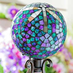 Plow & Hearth Gazing Balls>Mosaic Dragonfly Glass Gazing Ball