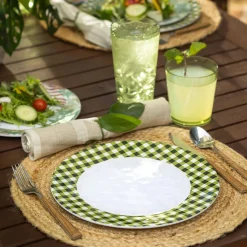 Plow & Hearth Plates & Platters>Moss Gingham Melamine Dinner Plates, Set of 6