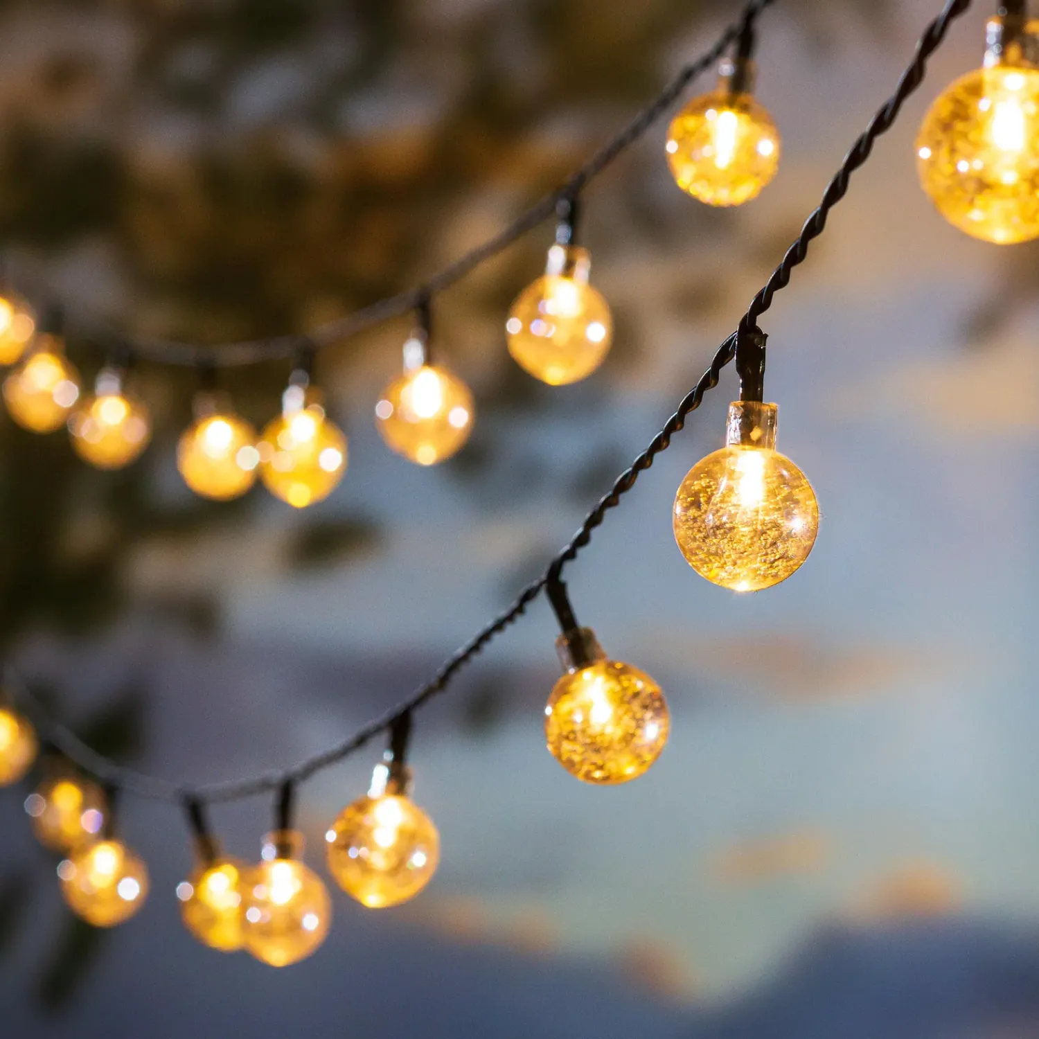 Plow & Hearth String Lights|Solar Lighting>Multi-Function Solar Ball String Lights With Warm White LEDs