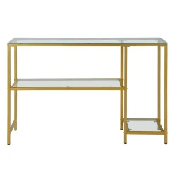 Plow & Hearth Desks & Console Tables>Multi-Functional Tempered Glass Console Table with Shelves Gold