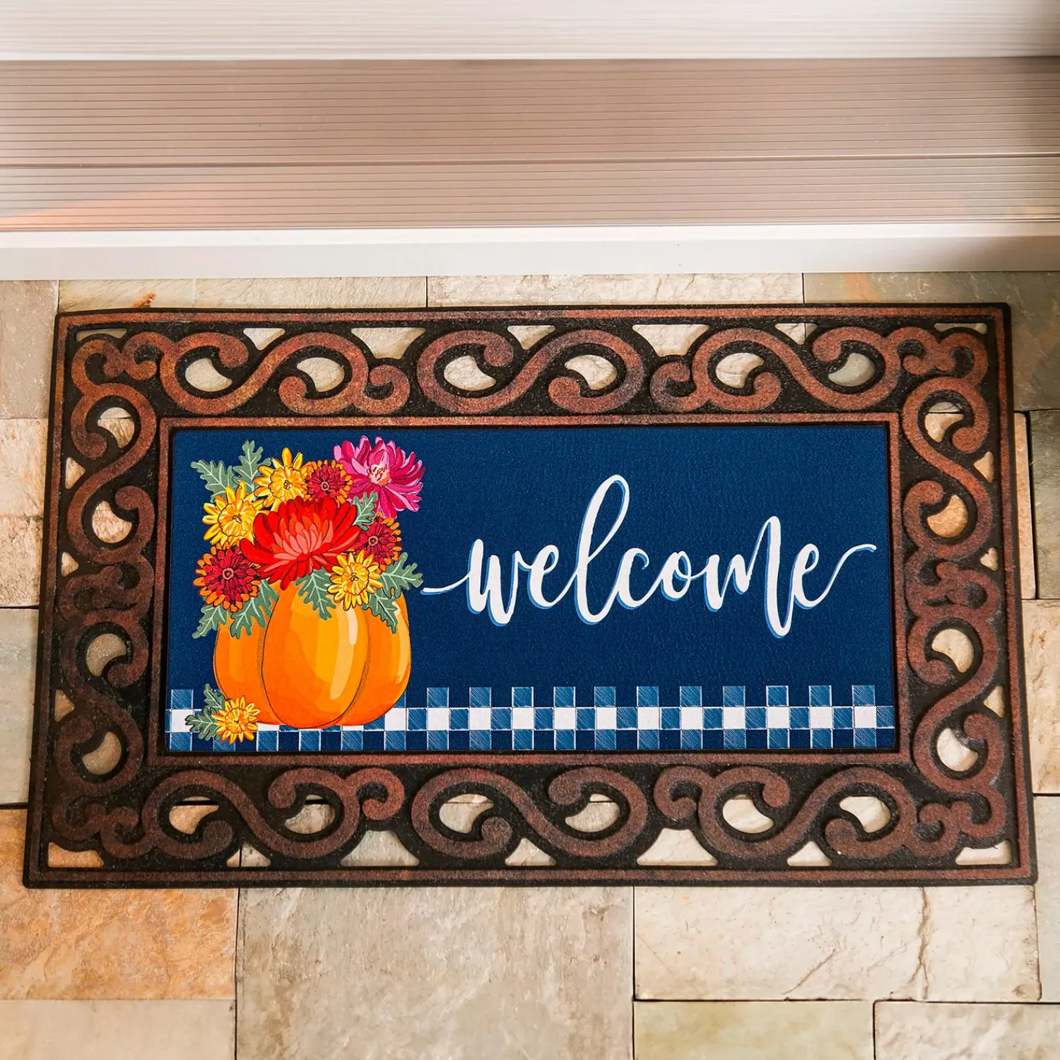 Plow & Hearth Interchangeable Mats>Mums and Pumpkin Sassafras Switch Mat