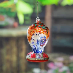Plow & Hearth Hummingbird Feeders>Mutli-Colored Swirled Glass Hummingbird Feeder, Blue