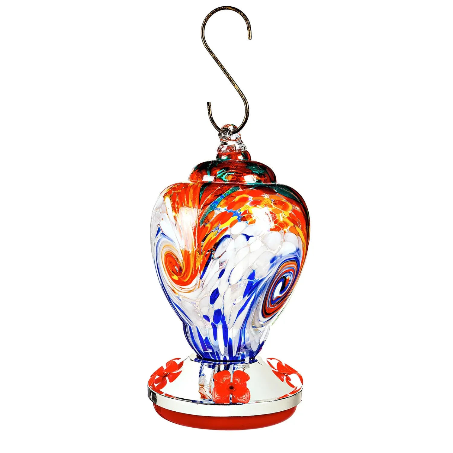 Plow & Hearth Hummingbird Feeders>Mutli-Colored Swirled Glass Hummingbird Feeder, Blue