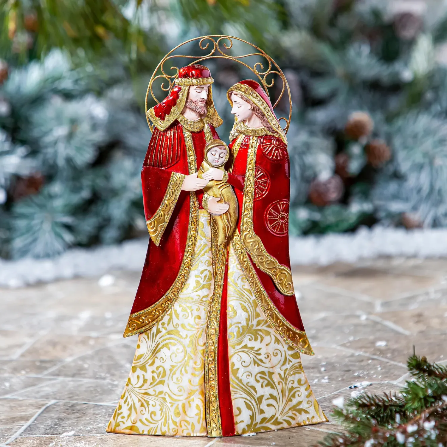 Plow & Hearth Garden Statues|Decorative Accents>Nativity Garden Statue, Metal & Capiz Statue. Holy Family, 16"H
