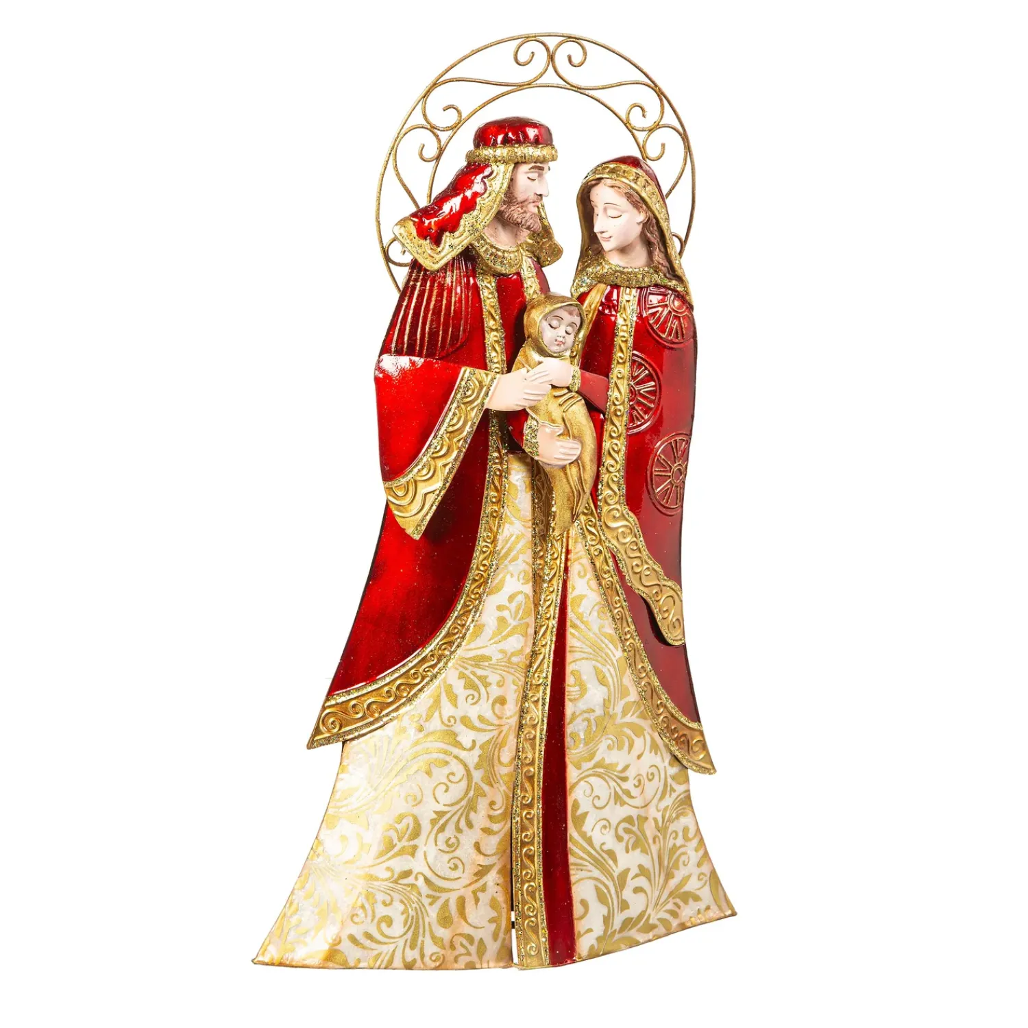 Plow & Hearth Garden Statues|Decorative Accents>Nativity Garden Statue, Metal & Capiz Statue. Holy Family, 16"H