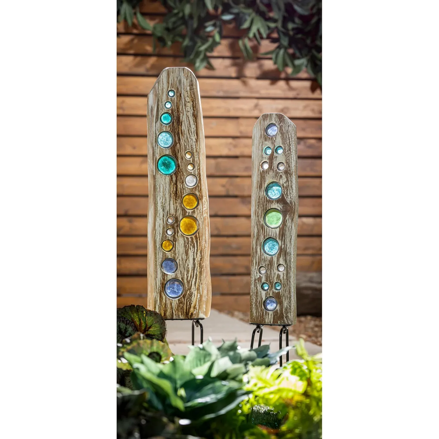 Plow & Hearth Garden Statues|Garden Stakes>Natural Driftwood Colorful Glass Statuary