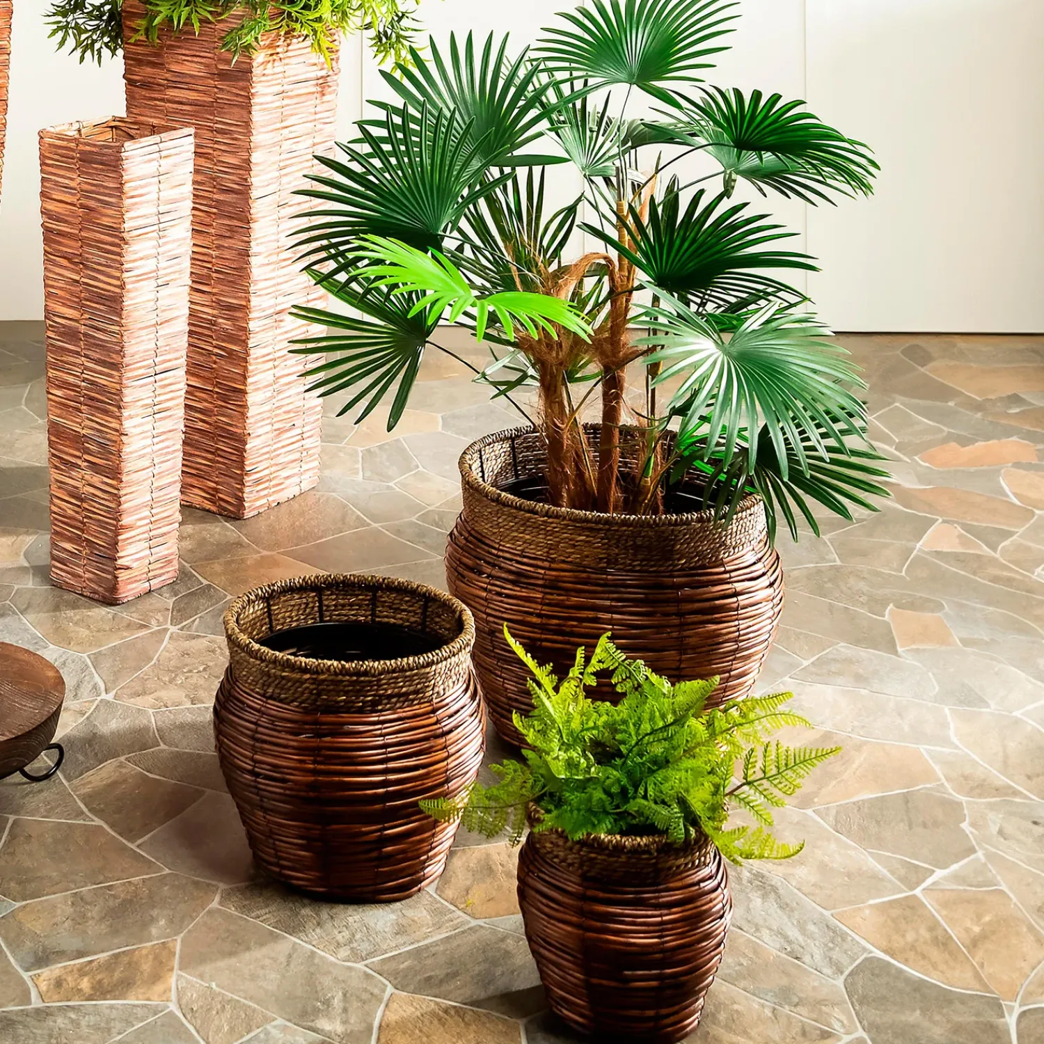Plow & Hearth Planters & Plant Stands|Planters & Vases>Nested Reed Round Planters, Set of 3