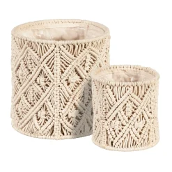 Plow & Hearth Planters & Plant Stands|Planters & Vases>Nesting Macrame Fabric Planters, Set of 2