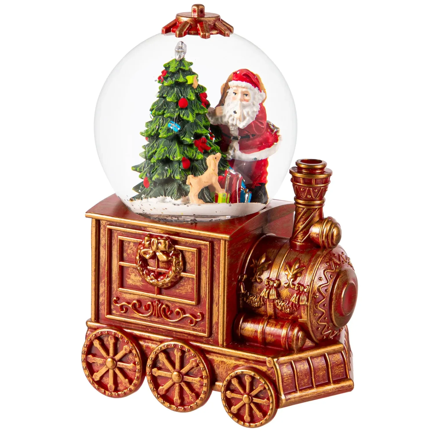 Plow & Hearth Decorative Accents|Lighted Accents>North Pole Express LED Table Decor Train Spinning Water Lantern with Santa and Tree, 7.5"