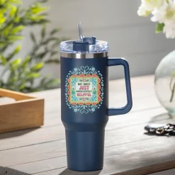 Plow & Hearth Travel Cups>Not Bossy Canyon Cup, Double Wall Stainless Steel w/ Straw, 40oz, Gift Box