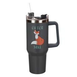 Plow & Hearth Travel Cups>Oh For Fox Sake Canyon Cup, Double Wall Stainless Steel w/ Straw, 40oz, Gift Box