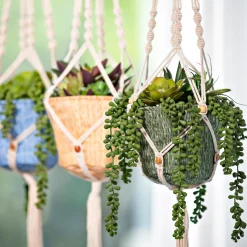 Plow & Hearth Planters & Plant Stands|Planters & Vases>Olivia Fabric Planter with Macrame Holder Green