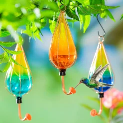 Plow & Hearth Hummingbird Feeders>Ombre Glass Hummingbird Feeders, Set of 3