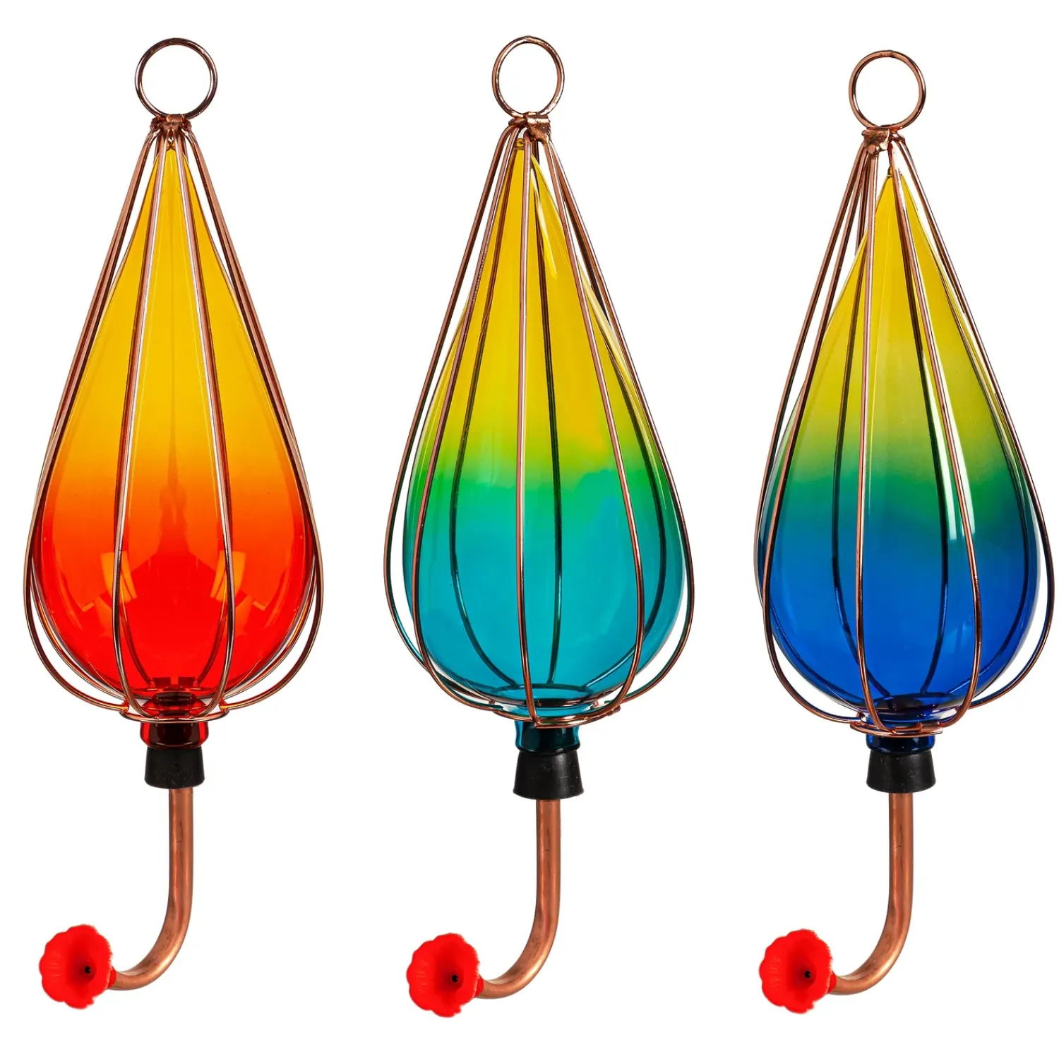 Plow & Hearth Hummingbird Feeders>Ombre Glass Hummingbird Feeders, Set of 3